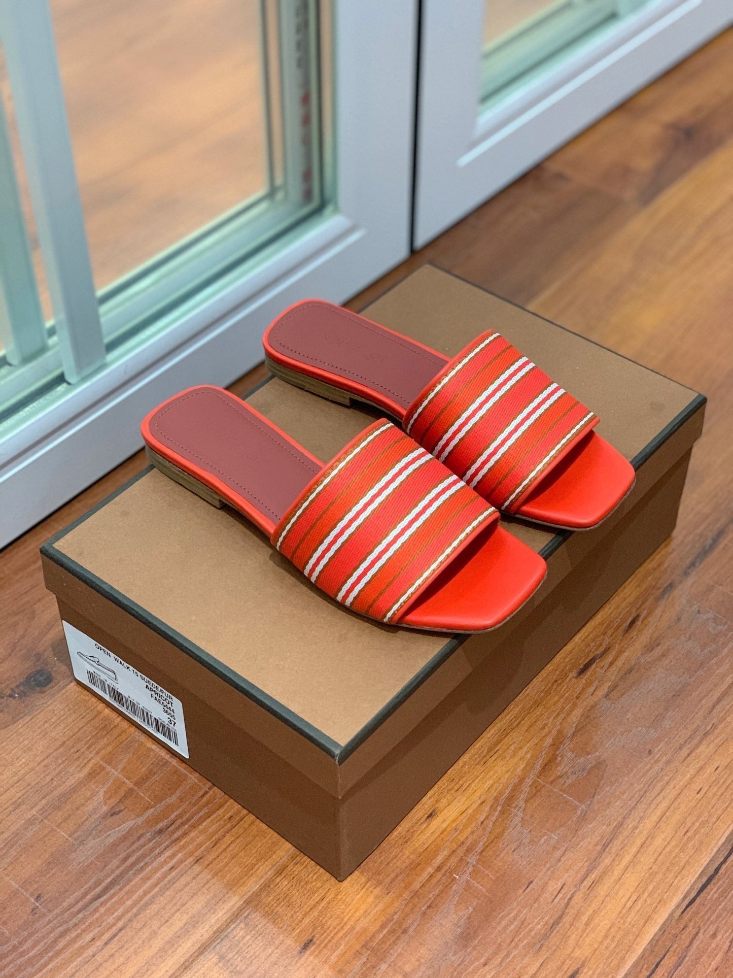 LP RAFFIA CHARMS FLATS SANDAL ORANGE AND WHITE CALFSKIN - 35