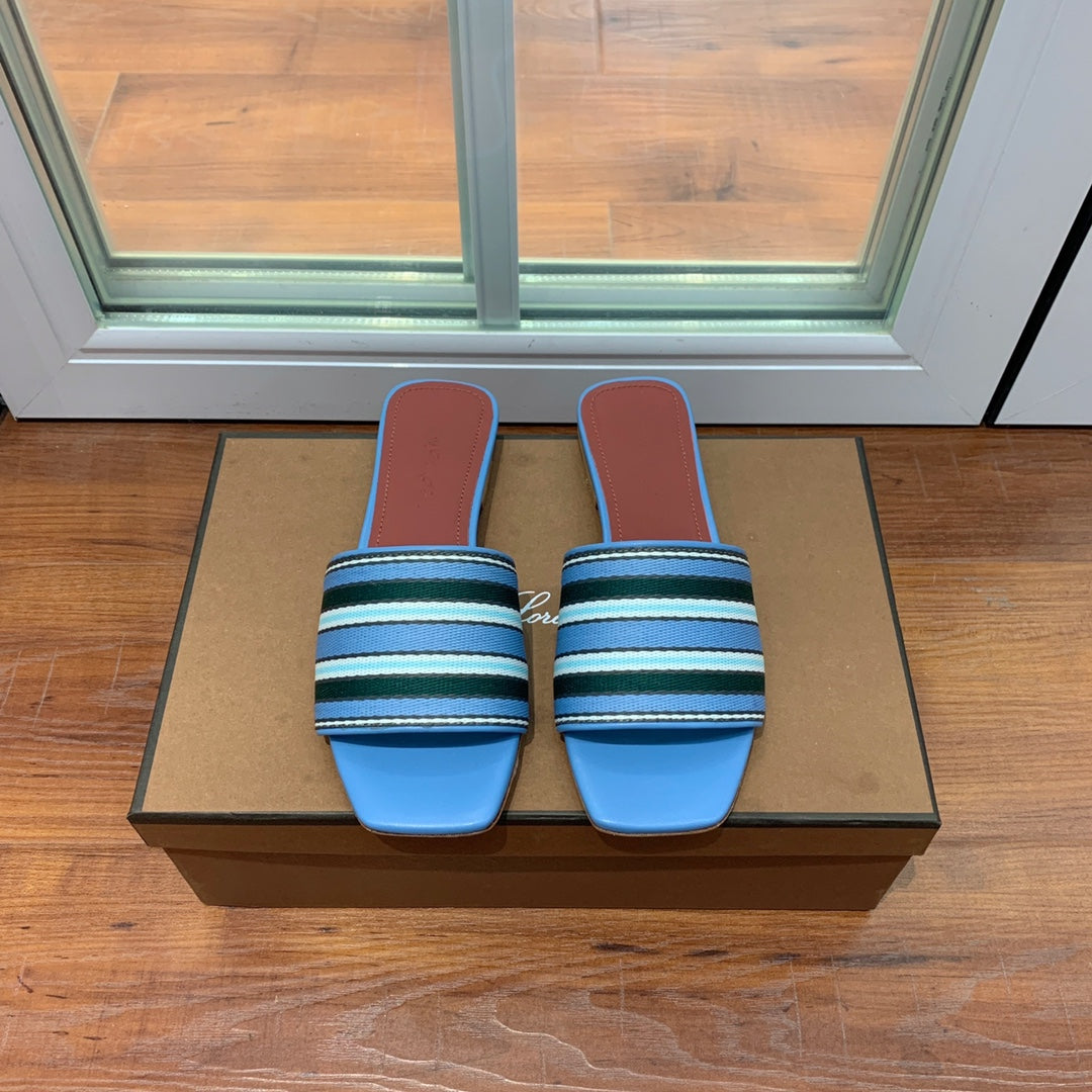 LP RAFFIA CHARMS FLATS SANDAL SKY AND BLACK CALFSKIN - 35