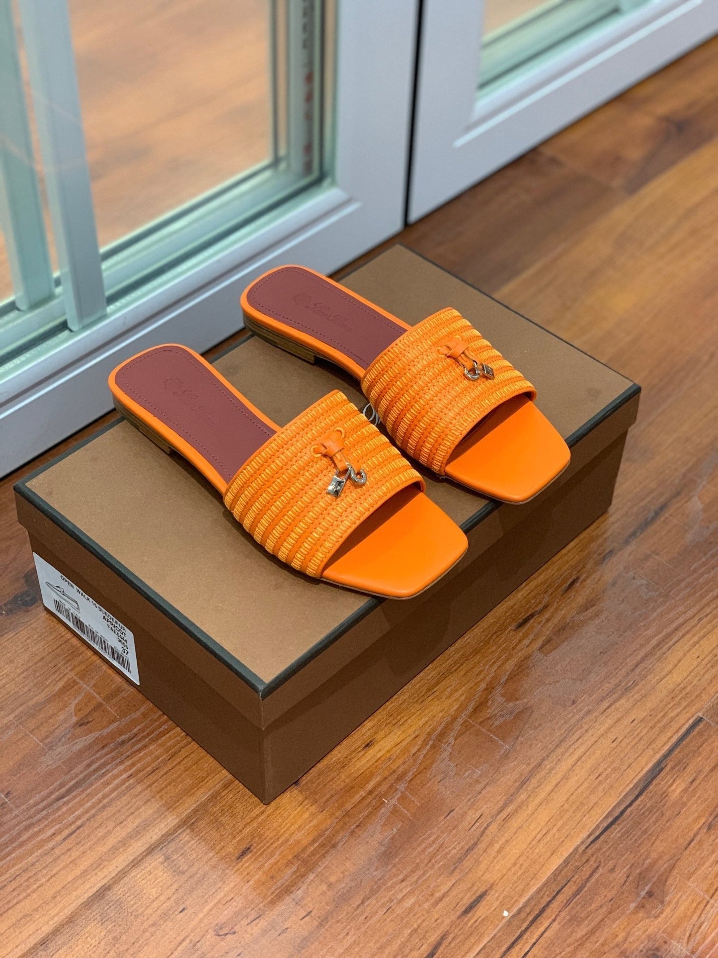 LP RAFFIA CHARMS FLATS SANDAL ORANGE CALFSKIN - 35