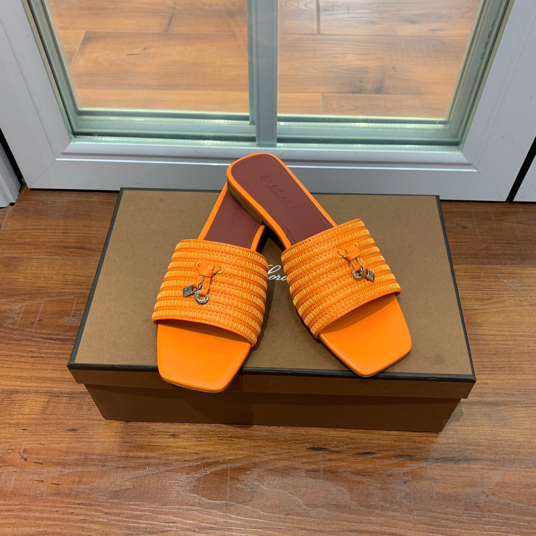 LP RAFFIA CHARMS FLATS SANDAL ORANGE CALFSKIN - 35