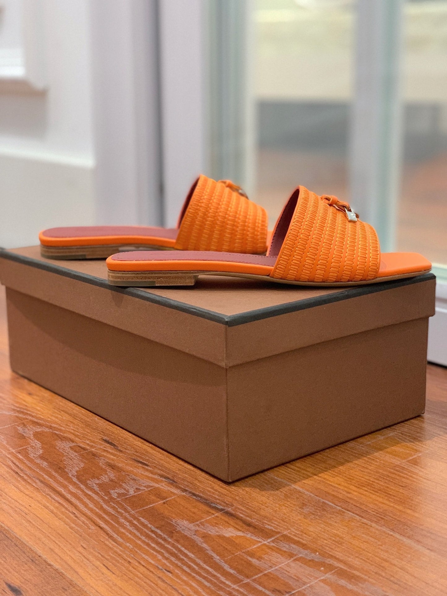 LP RAFFIA CHARMS FLATS SANDAL ORANGE CALFSKIN - 35