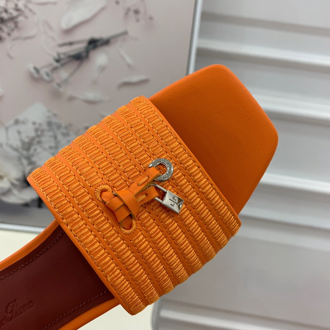 LP RAFFIA CHARMS FLATS SANDAL ORANGE CALFSKIN - 35
