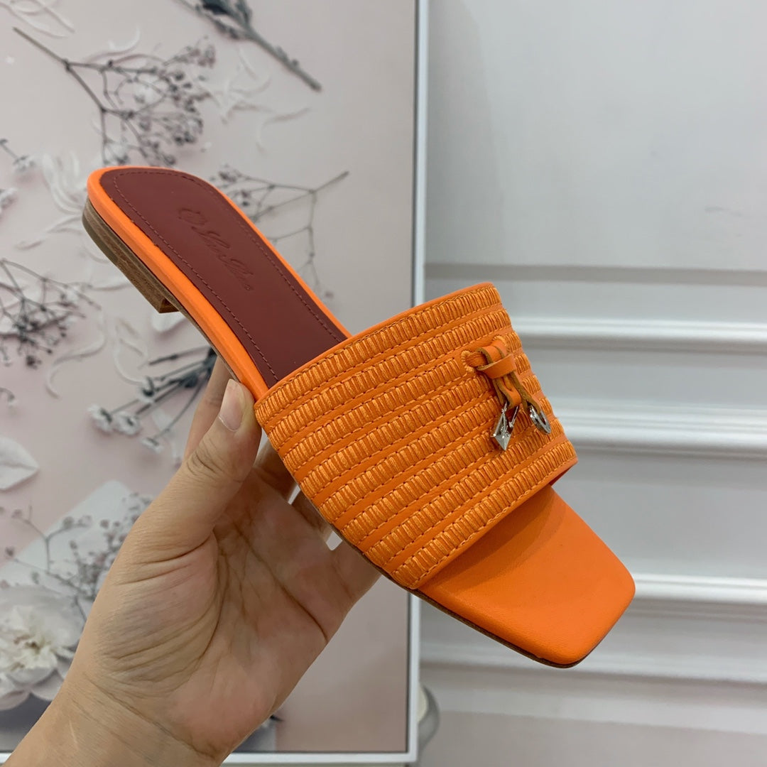 LP RAFFIA CHARMS FLATS SANDAL ORANGE CALFSKIN - 35