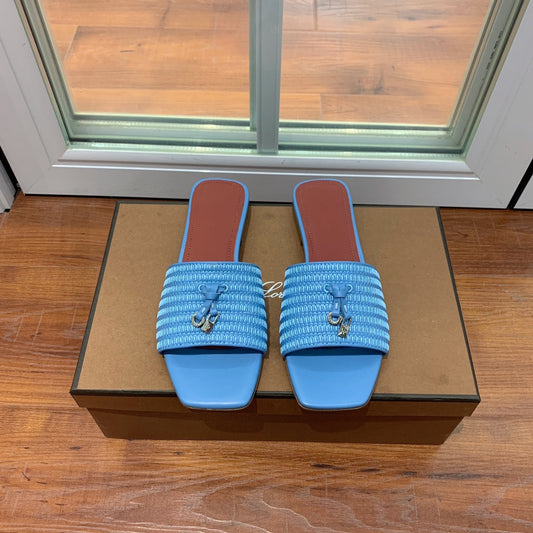 LP RAFFIA CHARMS FLATS SANDAL SKY CALFSKIN - 35