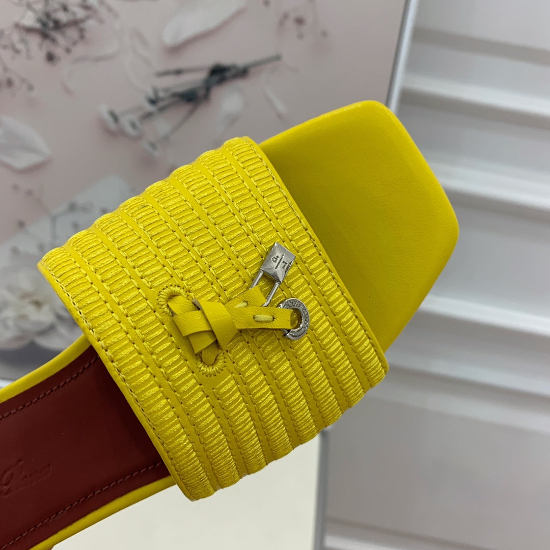 LP RAFFIA CHARMS FLATS SANDAL LEMON CALFSKIN - 35