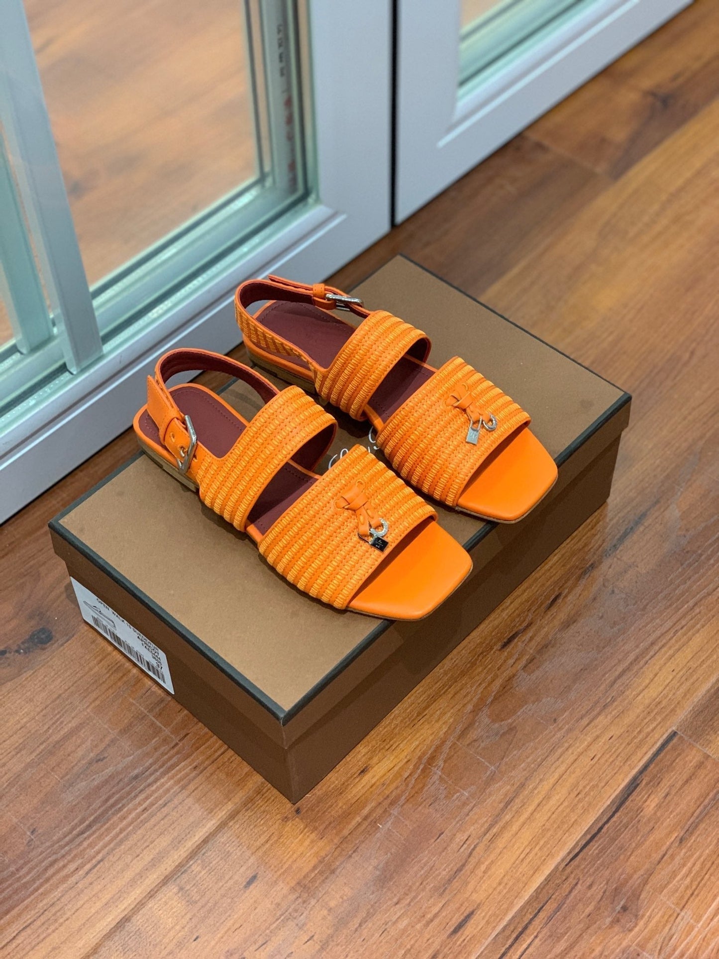 LP RAFFIA CHARMS STRAP FLATS SANDAL ORANGE CALFSKIN - 35