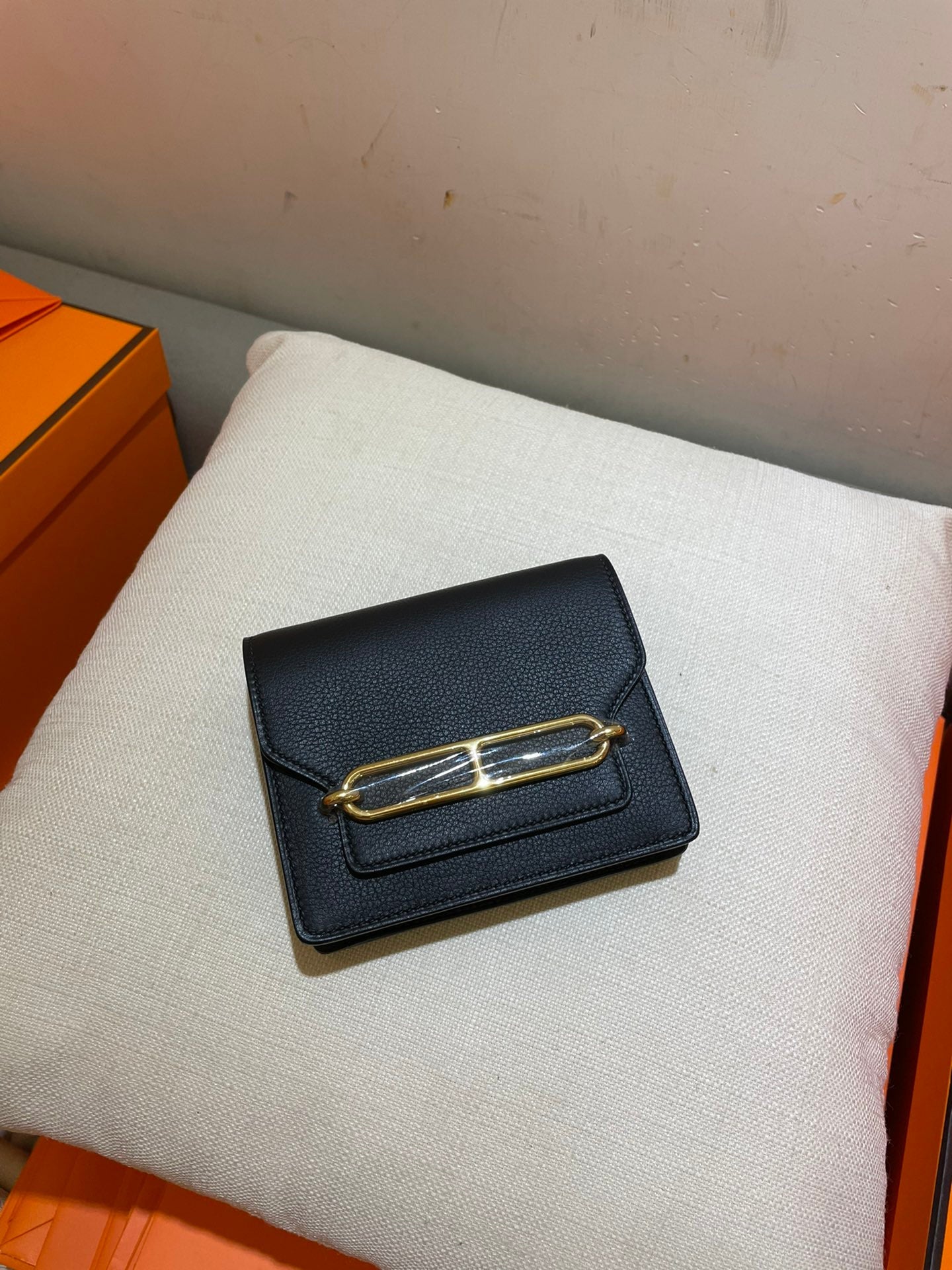 HM RoulisSlim Wallet 12.7 Black Calfskin - Gold hardware