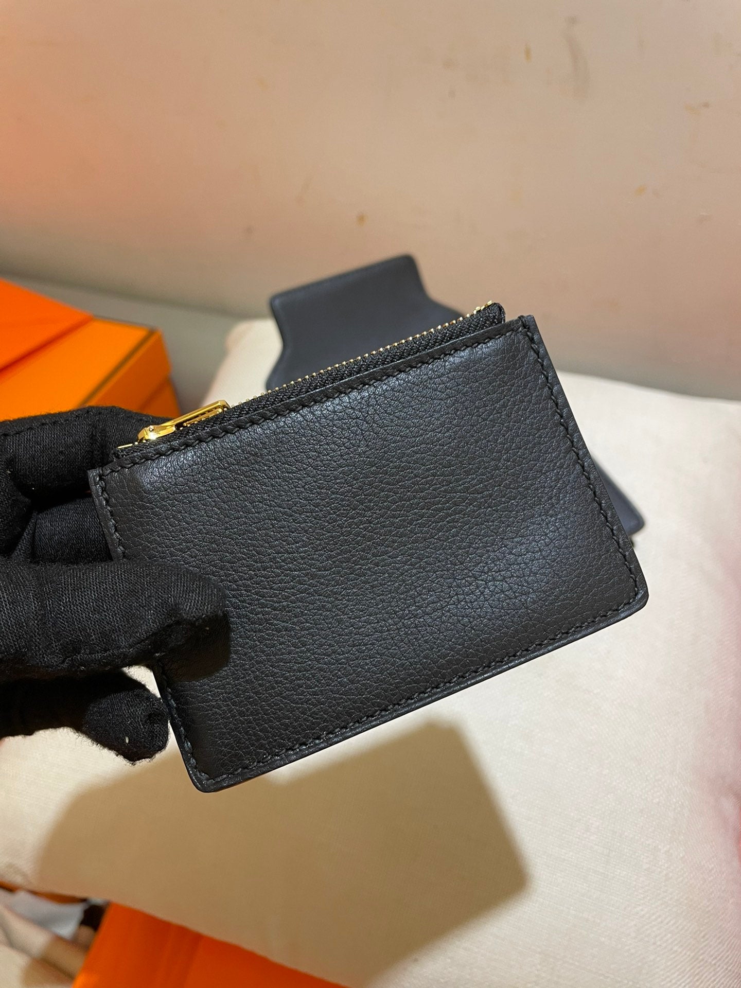 HM RoulisSlim Wallet 12.7 Black Calfskin - Gold hardware