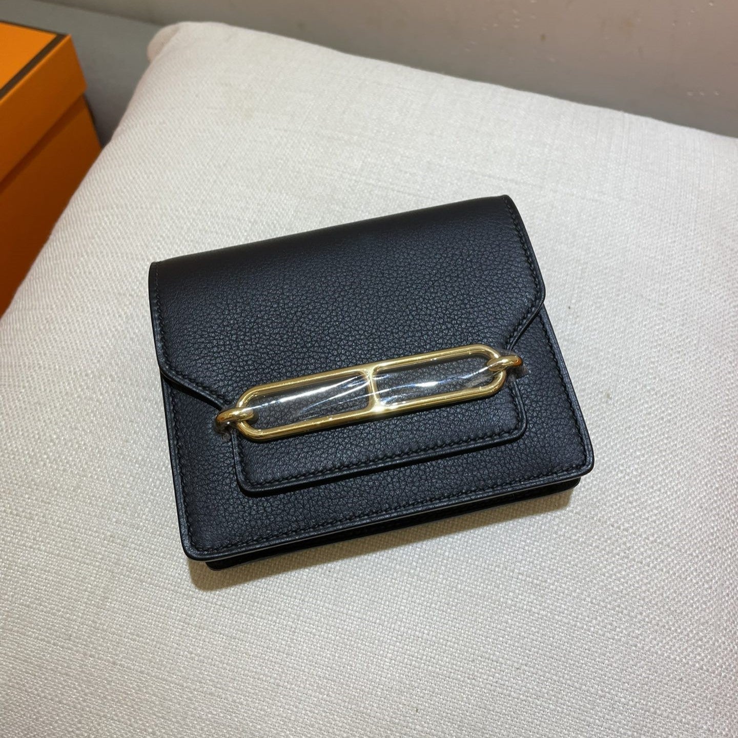 HM RoulisSlim Wallet 12.7 Black Calfskin - Gold hardware