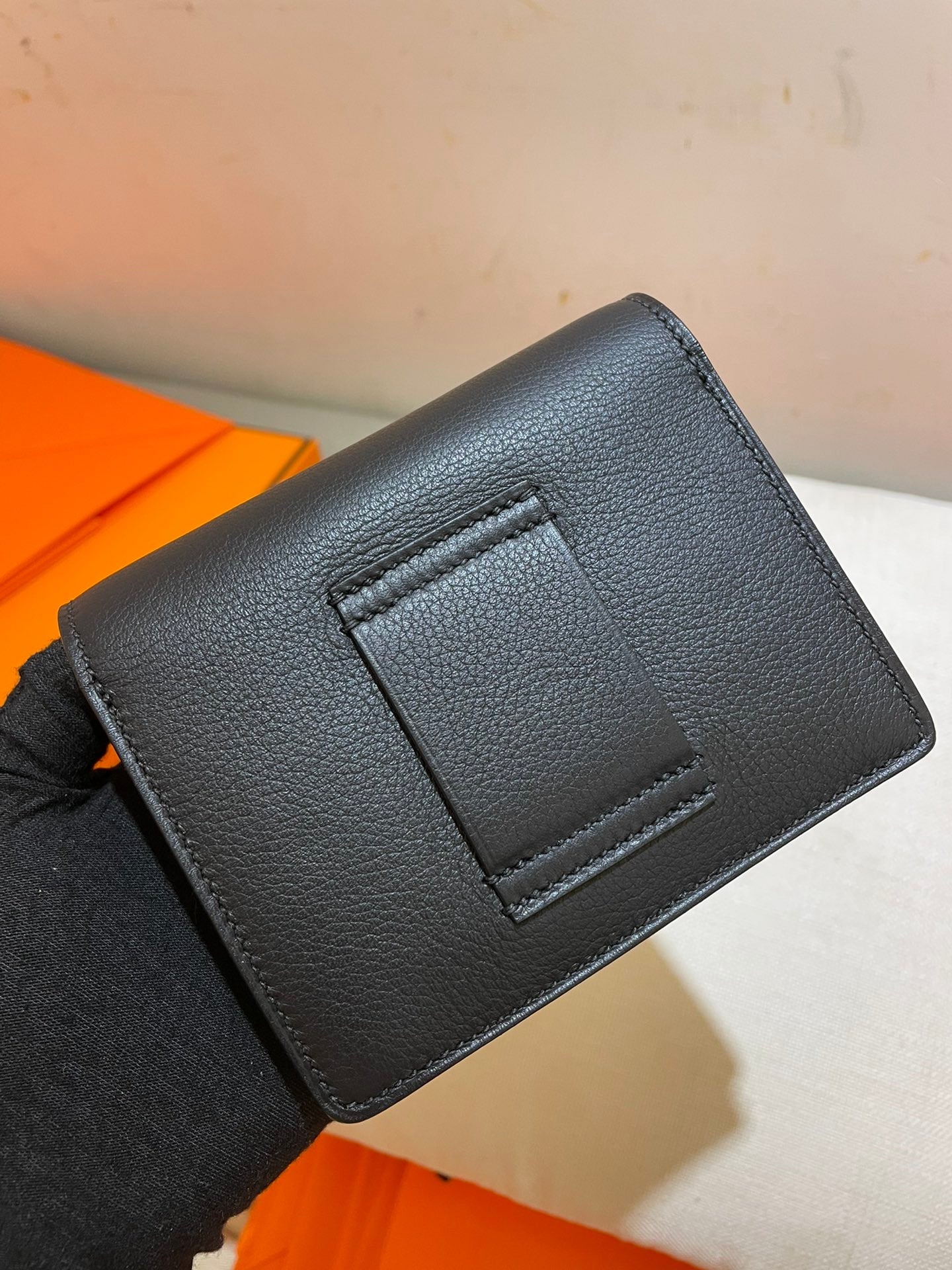 HM RoulisSlim Wallet 12.7 Black Calfskin - Gold hardware