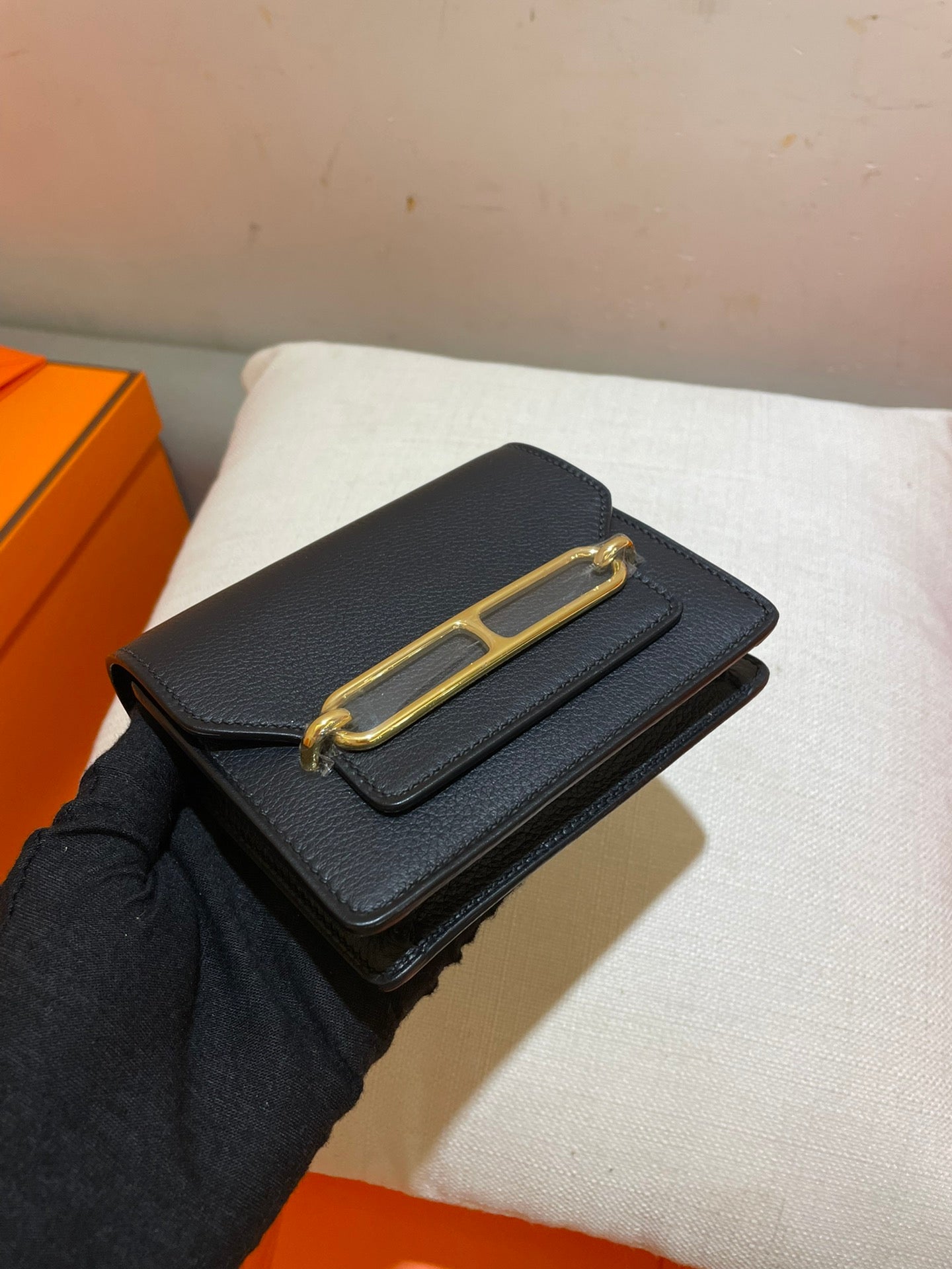 HM RoulisSlim Wallet 12.7 Black Calfskin - Gold hardware