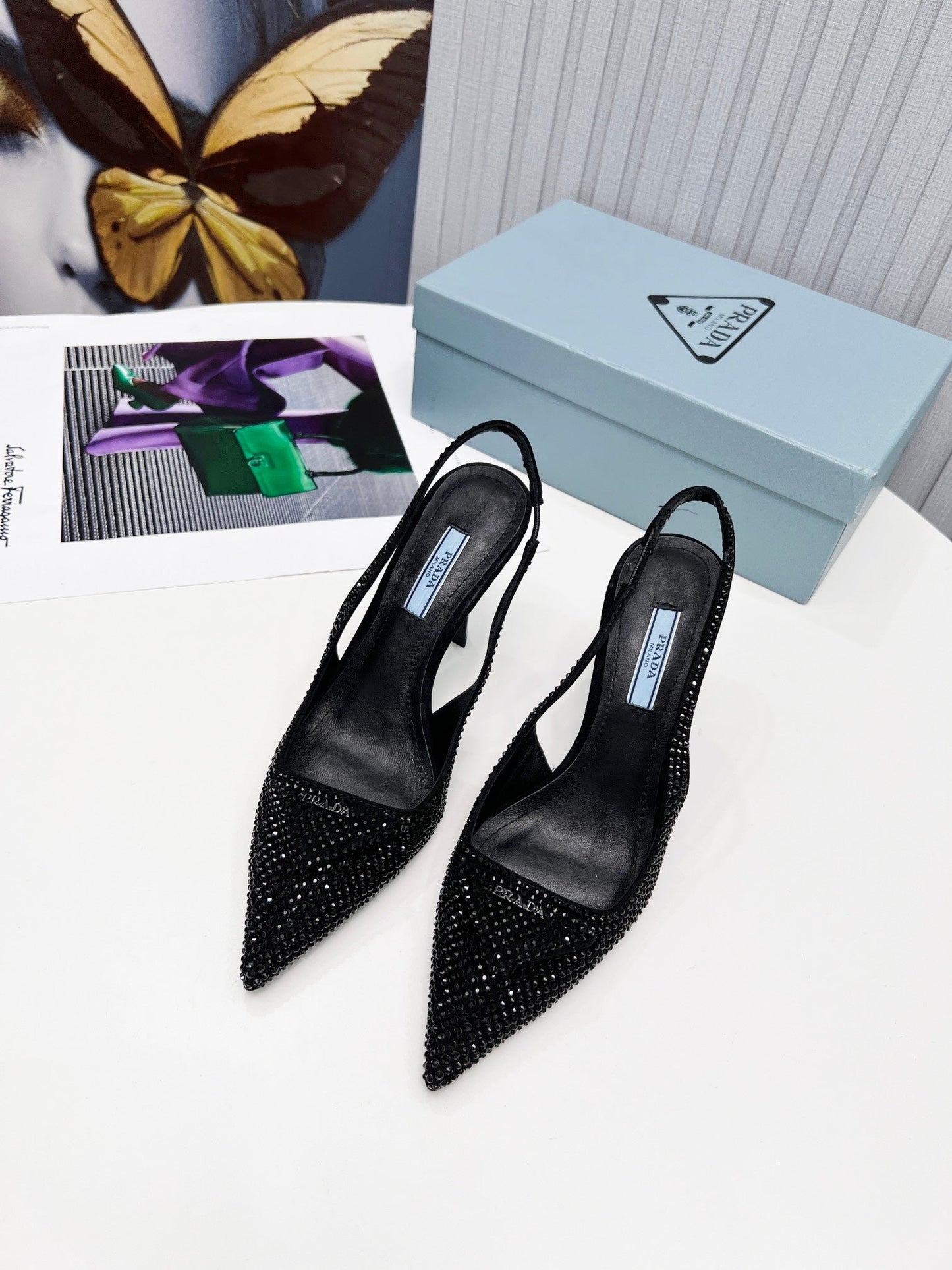 PRADA 26S СЛІНГБЕК ТУФЛІ НА ШПИЛЬЦІ 95 ММ В СТИЛІ З КРИСТАЛАМИ 2