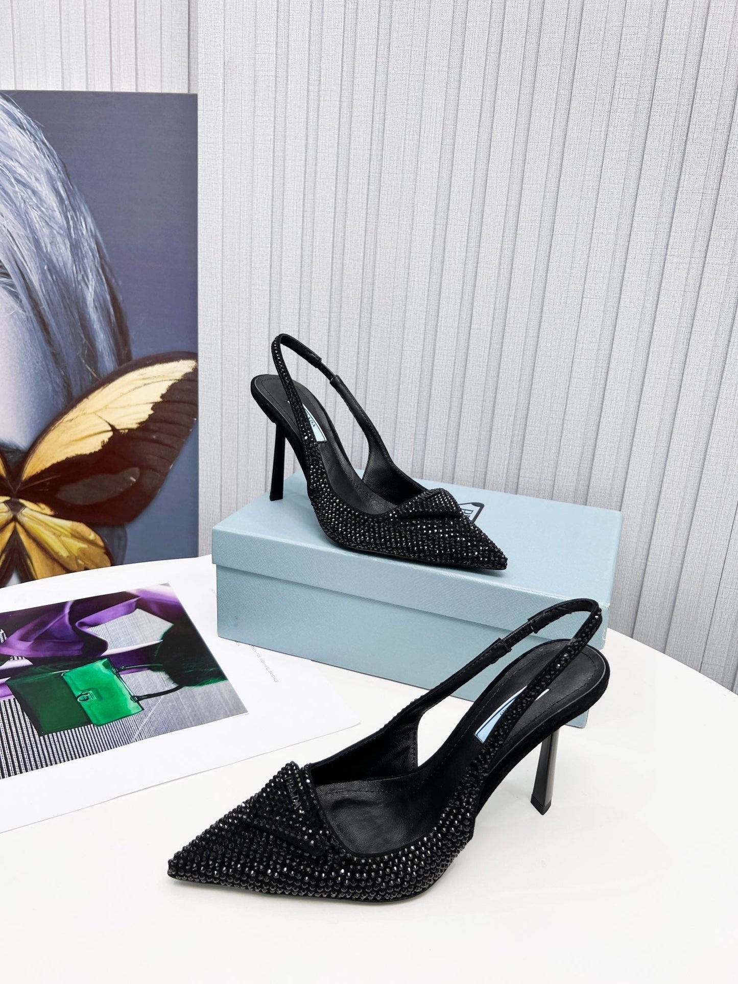 PRADA 26S СЛІНГБЕК ТУФЛІ НА ШПИЛЬЦІ 95 ММ В СТИЛІ З КРИСТАЛАМИ 2