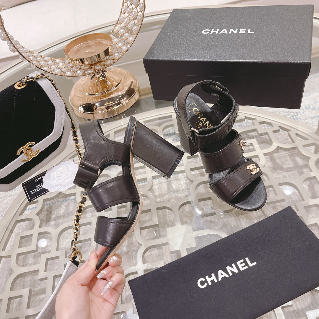 CC 3 STRAPS HIGH HEELS IN BLACK CALFSKIN - 34