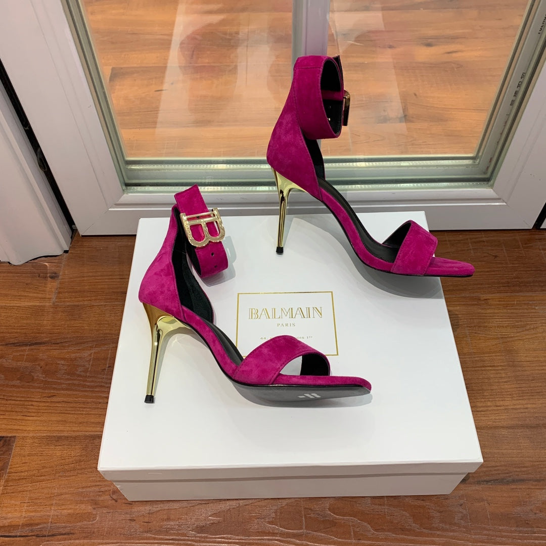 BALMAIN 25S THIN STRAP HIGH HEELS 105MM IN FUCHSIA SUEDE GOLD HARDWARE - 36