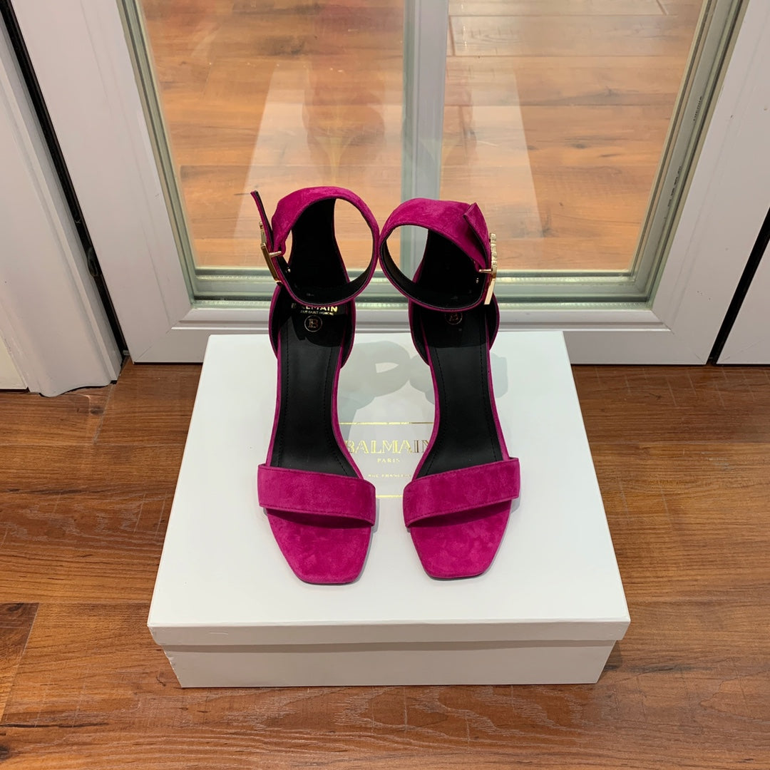 BALMAIN 25S THIN STRAP HIGH HEELS 105MM IN FUCHSIA SUEDE GOLD HARDWARE - 36