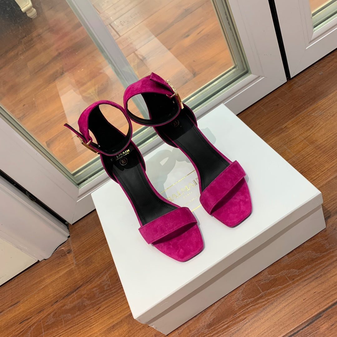 BALMAIN 25S THIN STRAP HIGH HEELS 105MM IN FUCHSIA SUEDE GOLD HARDWARE - 36