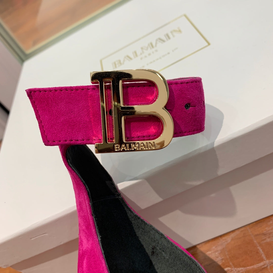 BALMAIN 25S THIN STRAP HIGH HEELS 105MM IN FUCHSIA SUEDE GOLD HARDWARE - 36