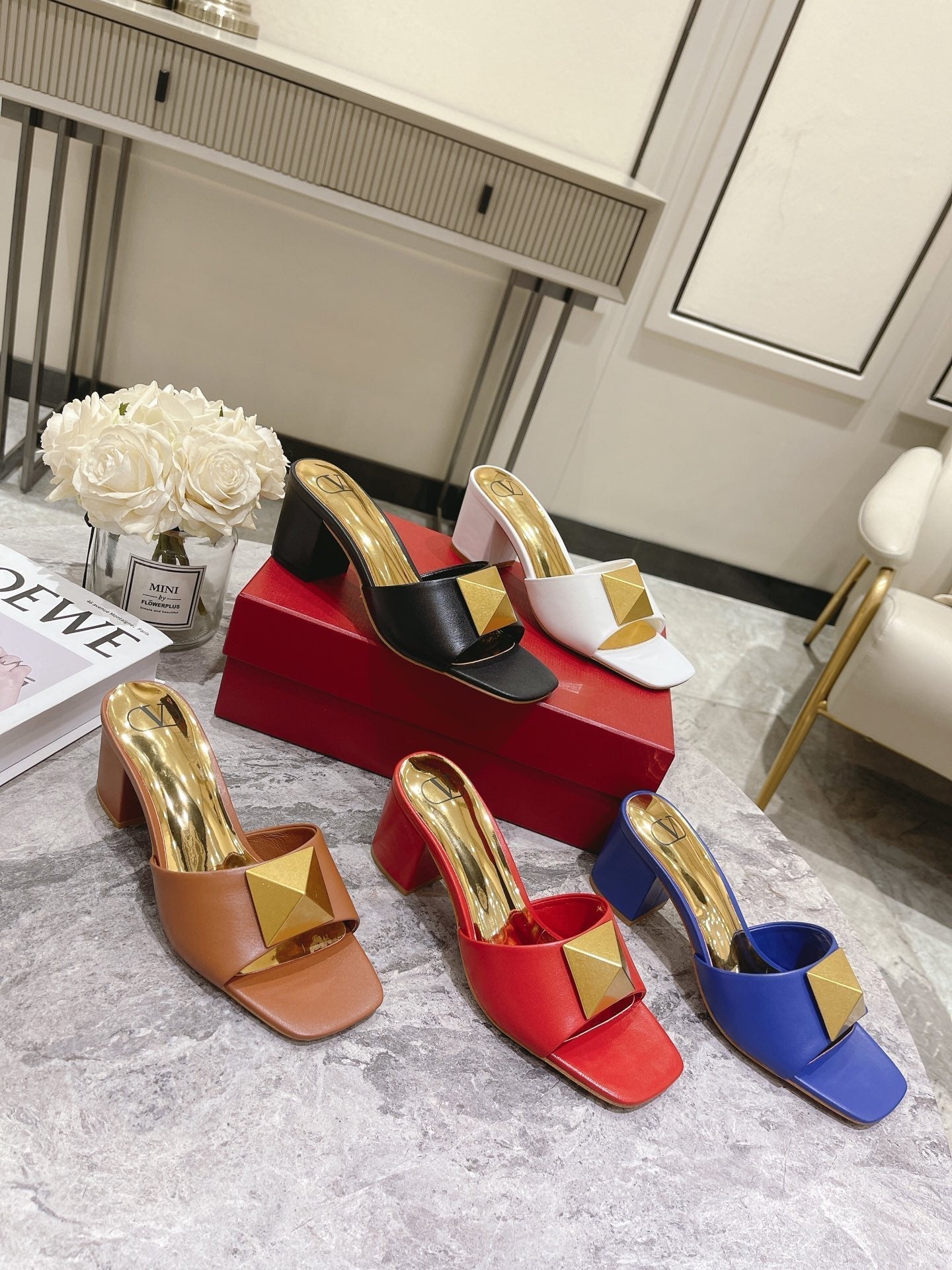 ONE STUD HEELED MULE 60 MM IN CHERRY RED CALFSKIN - 34
