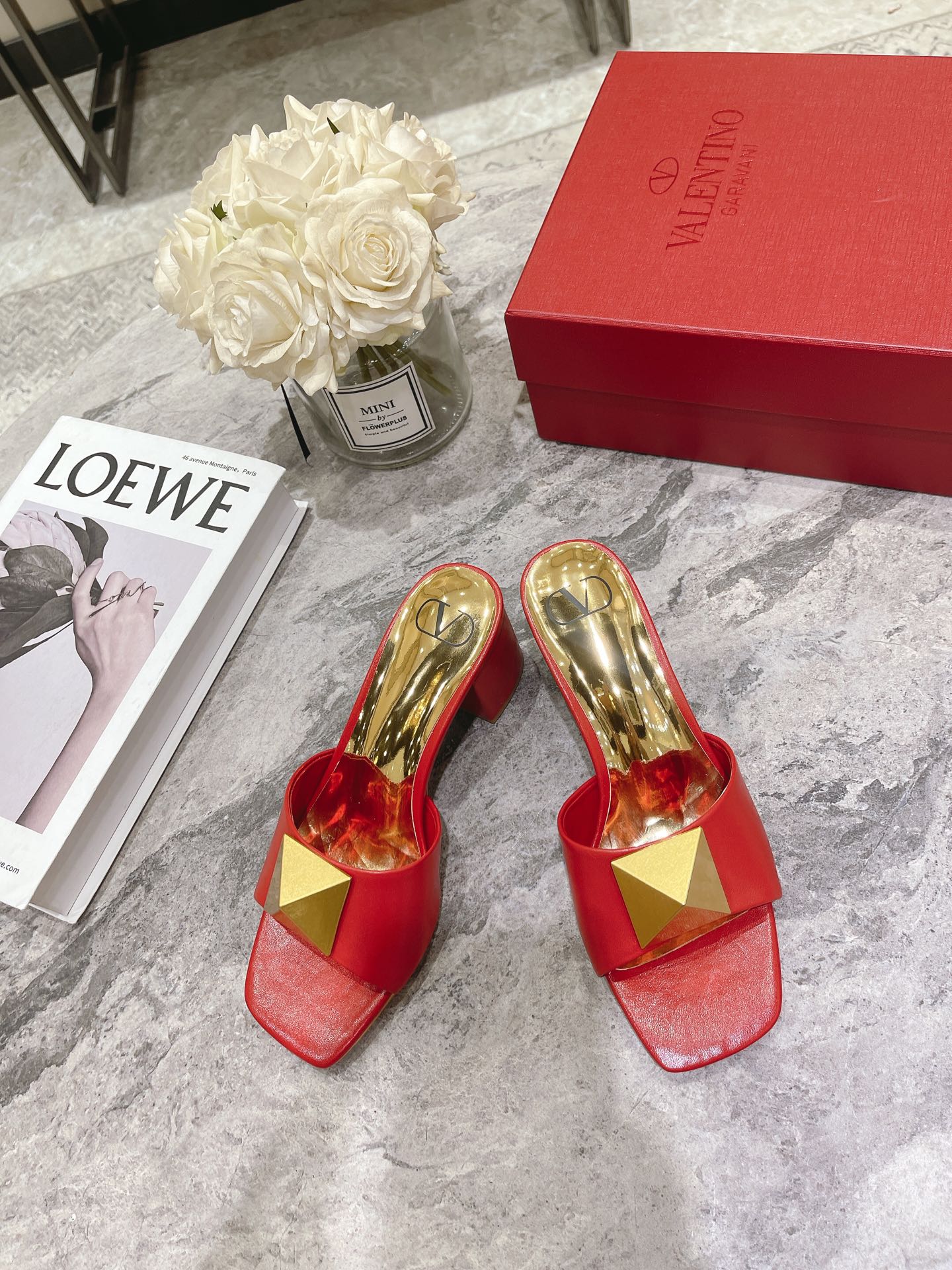 ONE STUD HEELED MULE 60 MM IN CHERRY RED CALFSKIN - 34