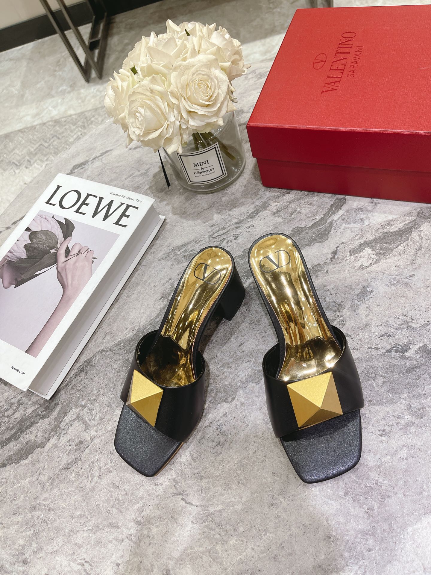 ONE STUD HEELED MULE 60 MM IN BLACK CALFSKIN - 34