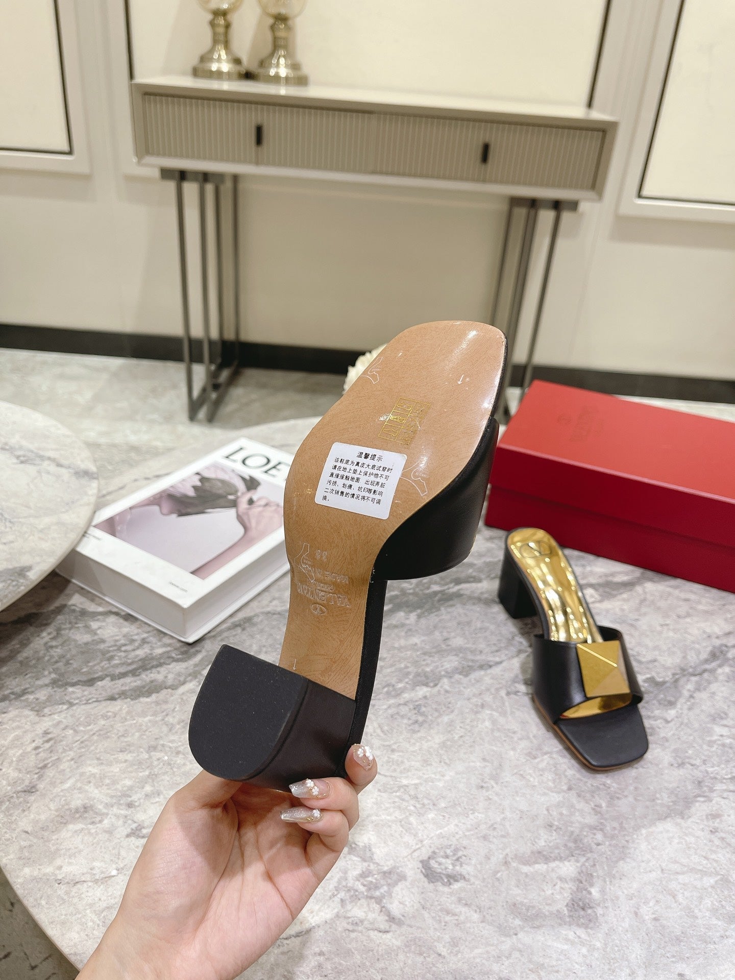 ONE STUD HEELED MULE 60 MM IN BLACK CALFSKIN - 34