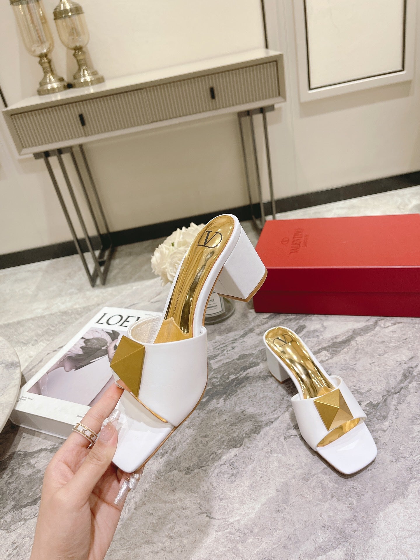 ONE STUD HEELED MULE 60 MM IN WHITE CALFSKIN - 34