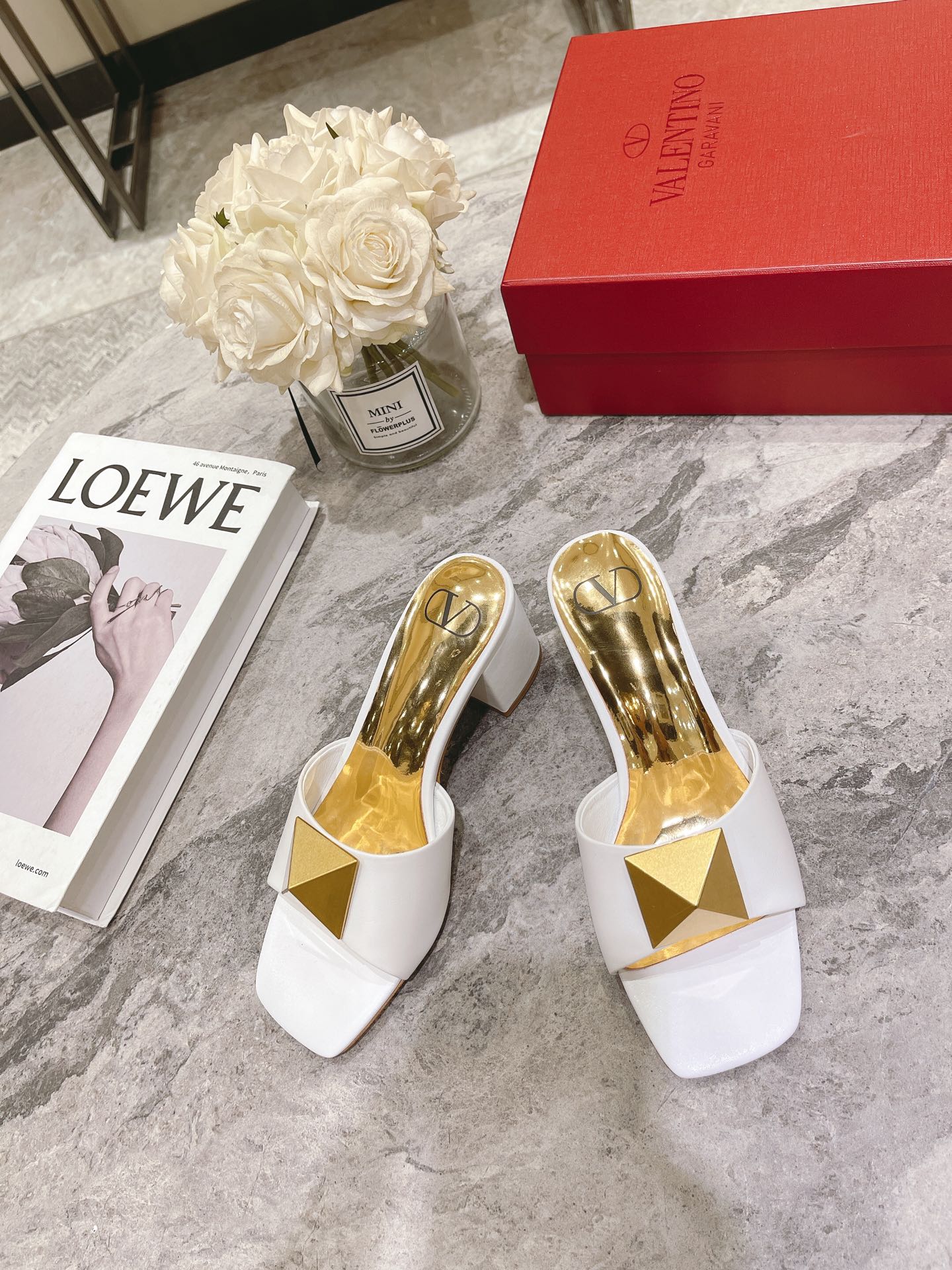 ONE STUD HEELED MULE 60 MM IN WHITE CALFSKIN - 34