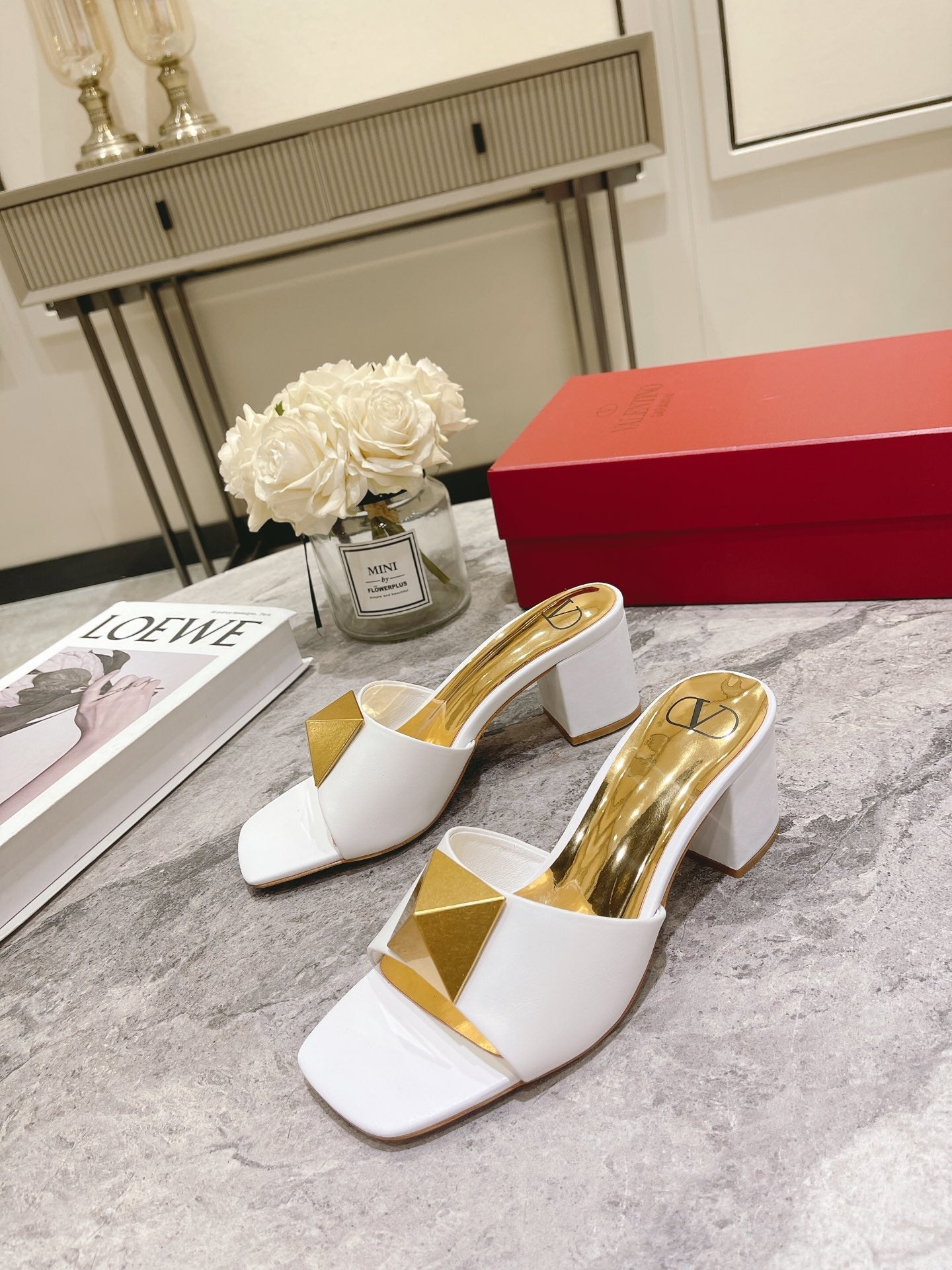ONE STUD HEELED MULE 60 MM IN WHITE CALFSKIN - 34