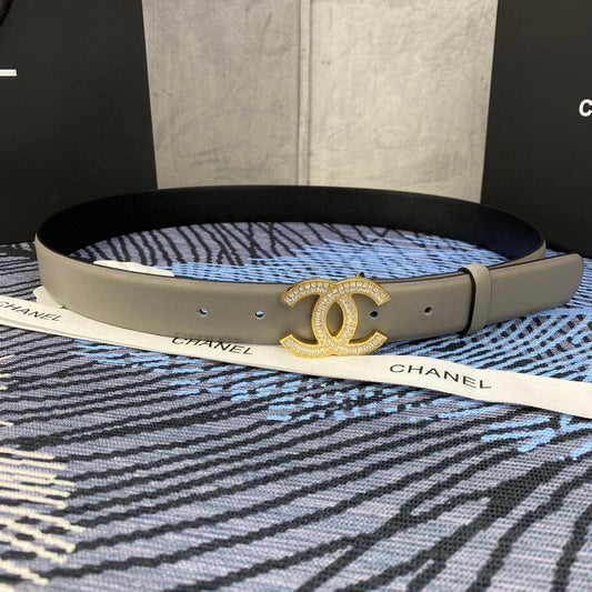 CHANEL 25S BELT 30 MM IN GREY CALFSKIN WITH GOLD HARDWARE 615093 - 30