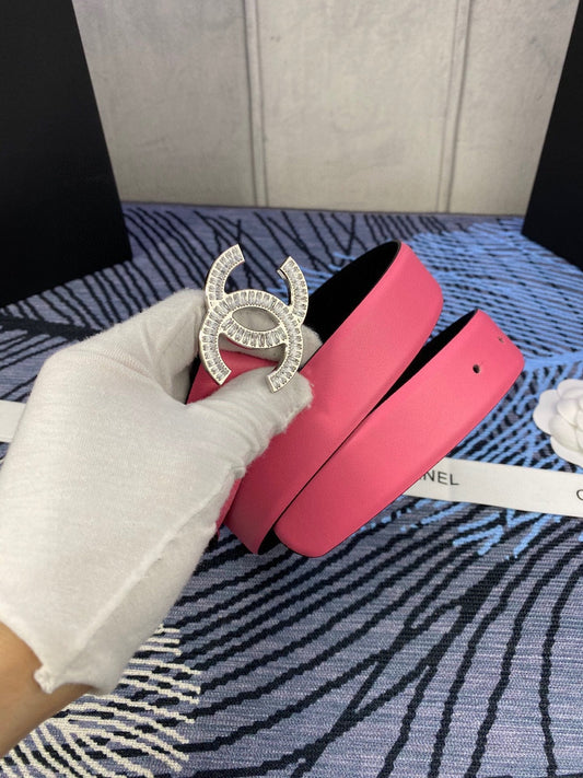 CHANEL 25S BELT 30 MM IN PINK CALFSKIN WITH SILVER HARDWARE 615094 - 30