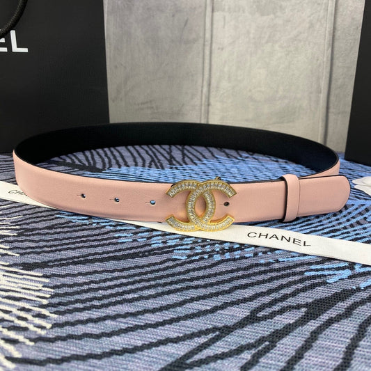 CHANEL 25S BELT 30 MM IN LIGHT PINK CALFSKIN WITH GOLD HARDWARE 615095 - 30