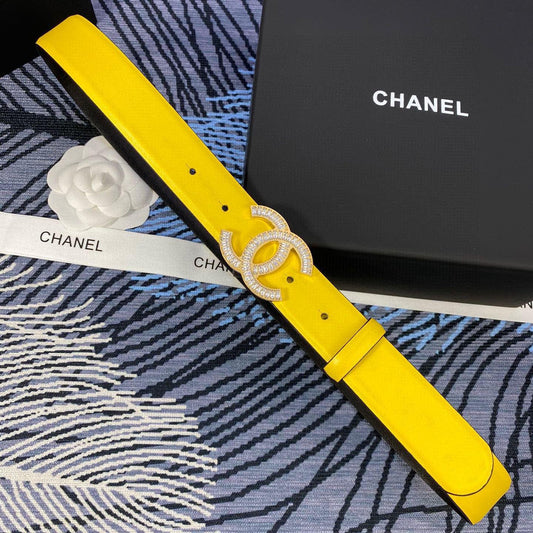 CHANEL 25S BELT 30 MM IN YELLOW CALFSKIN WITH GOLD HARDWARE 615096 - 30
