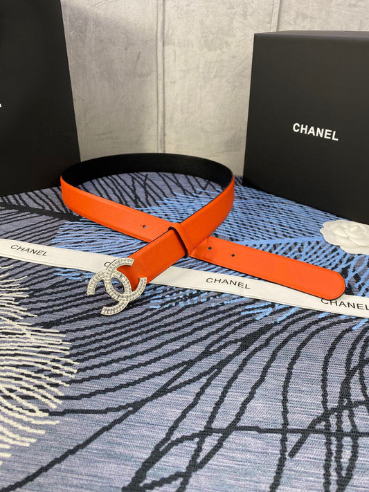 CHANEL 25S BELT 30 MM IN ORANGE CALFSKIN WITH SILVER HARDWARE 615097 - 30