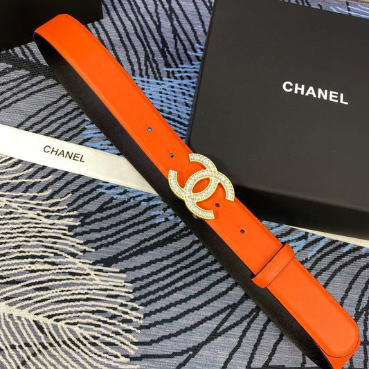 CHANEL 25S BELT 30 MM IN ORANGE CALFSKIN WITH GOLD HARDWARE 615097 - 30