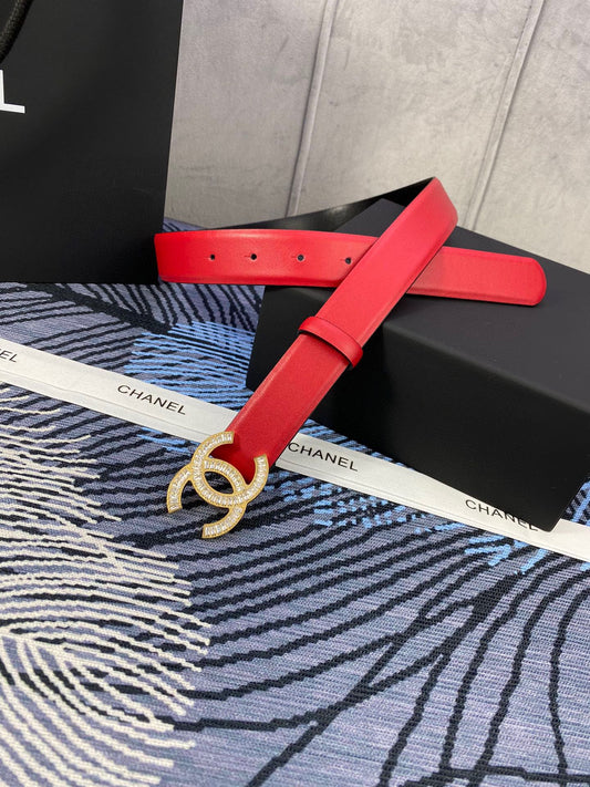 CHANEL 25S BELT 30 MM IN RED CALFSKIN WITH GOLD HARDWARE 615099 - 30