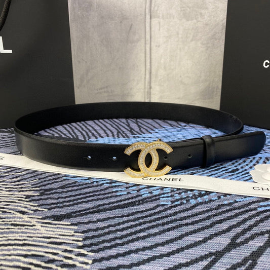 CHANEL 25S BELT 30 MM IN BLACK CALFSKIN WITH GOLD HARDWARE 615100 - 30