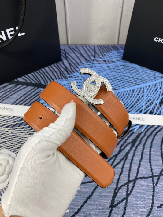 CHANEL 25S BELT 30 MM IN BROWN CALFSKIN WITH SILVER HARDWARE 615101 - 30