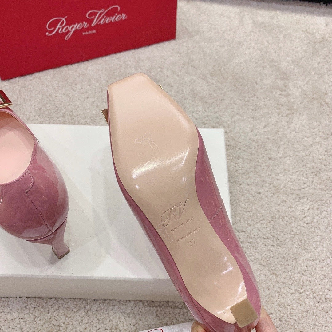 BELLE VIVIER PUMPS IN PASTEL PINK GLOSSY CALFSKIN GOLD BUCKLE - 34