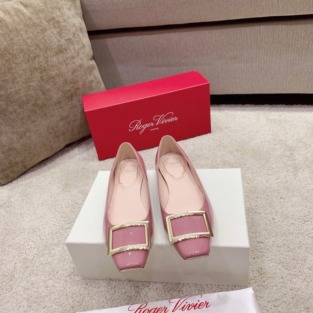 BELLE VIVIER PUMPS IN PASTEL PINK GLOSSY CALFSKIN GOLD BUCKLE - 34