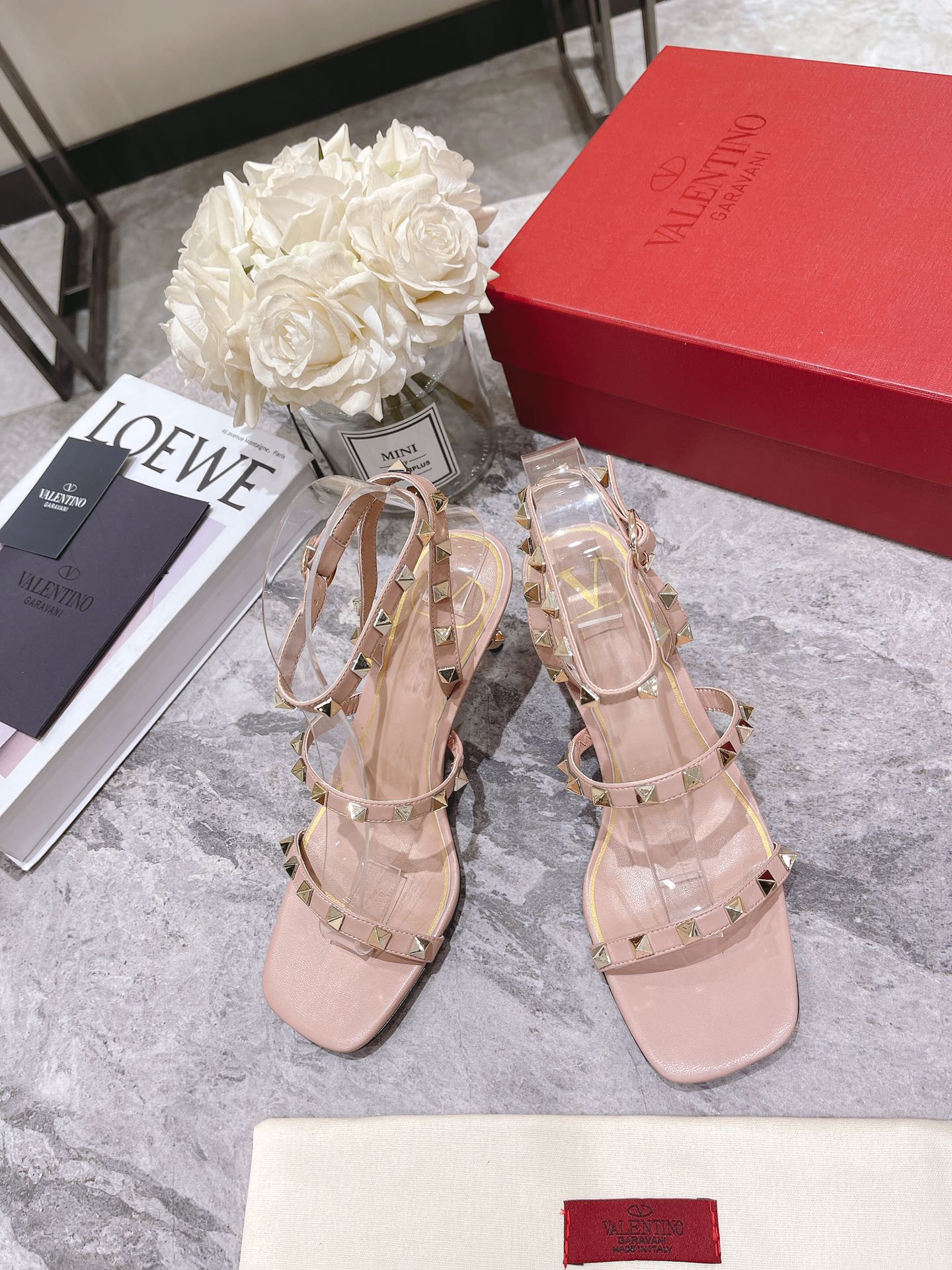 HIGH HEEL 6 CM SANDAL IN PEACHY PINK LAMBSKIN WITH STUDS - 34