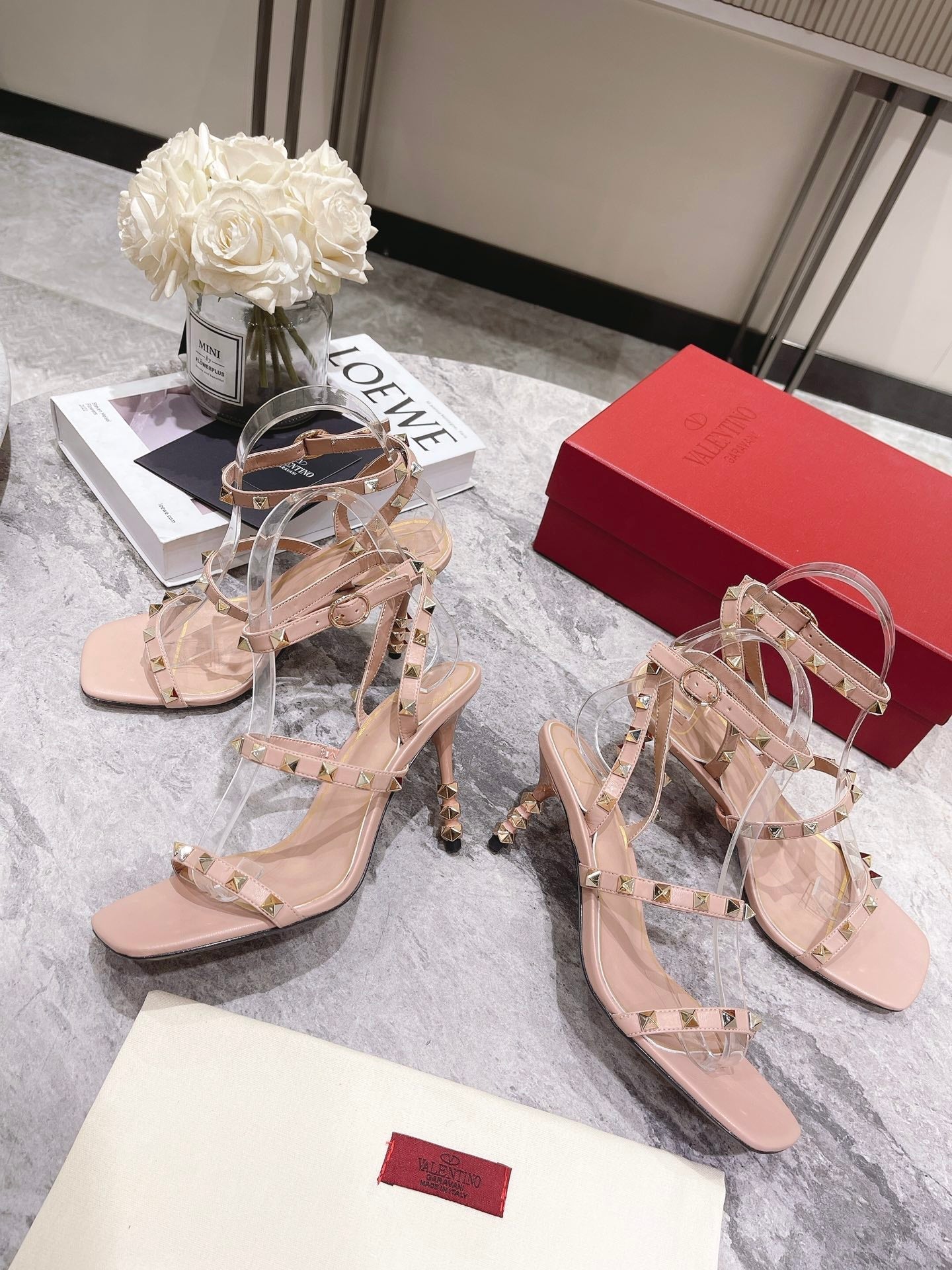 HIGH HEEL 6 CM SANDAL IN PEACHY PINK LAMBSKIN WITH STUDS - 34