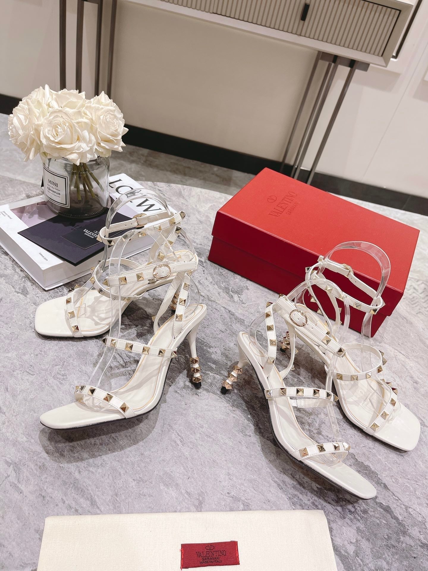 HIGH HEEL 6 CM SANDAL IN WHITE LAMBSKIN WITH STUDS - 34