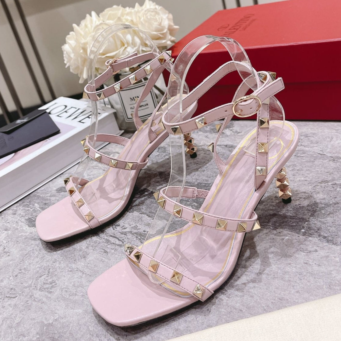 HIGH HEEL 6 CM SANDAL IN LIGHT PINK LAMBSKIN WITH STUDS - 34