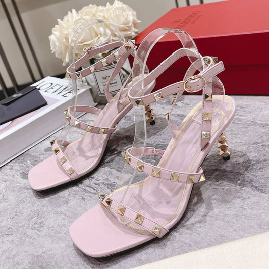 HIGH HEEL 6 CM SANDAL IN LIGHT PINK LAMBSKIN WITH STUDS - 34