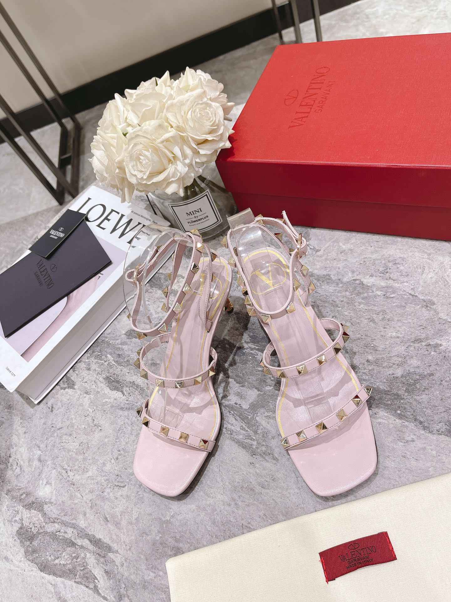 HIGH HEEL 6 CM SANDAL IN LIGHT PINK LAMBSKIN WITH STUDS - 34