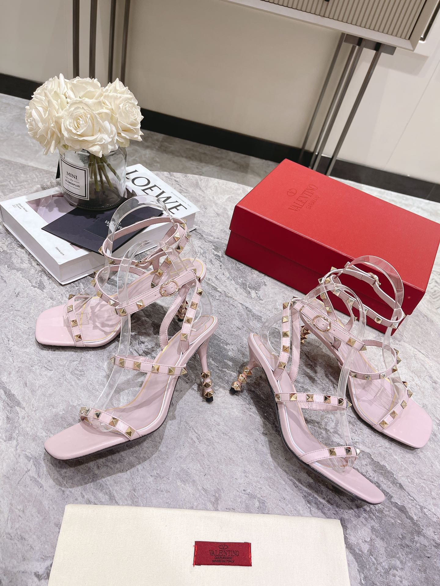 HIGH HEEL 6 CM SANDAL IN LIGHT PINK LAMBSKIN WITH STUDS - 34