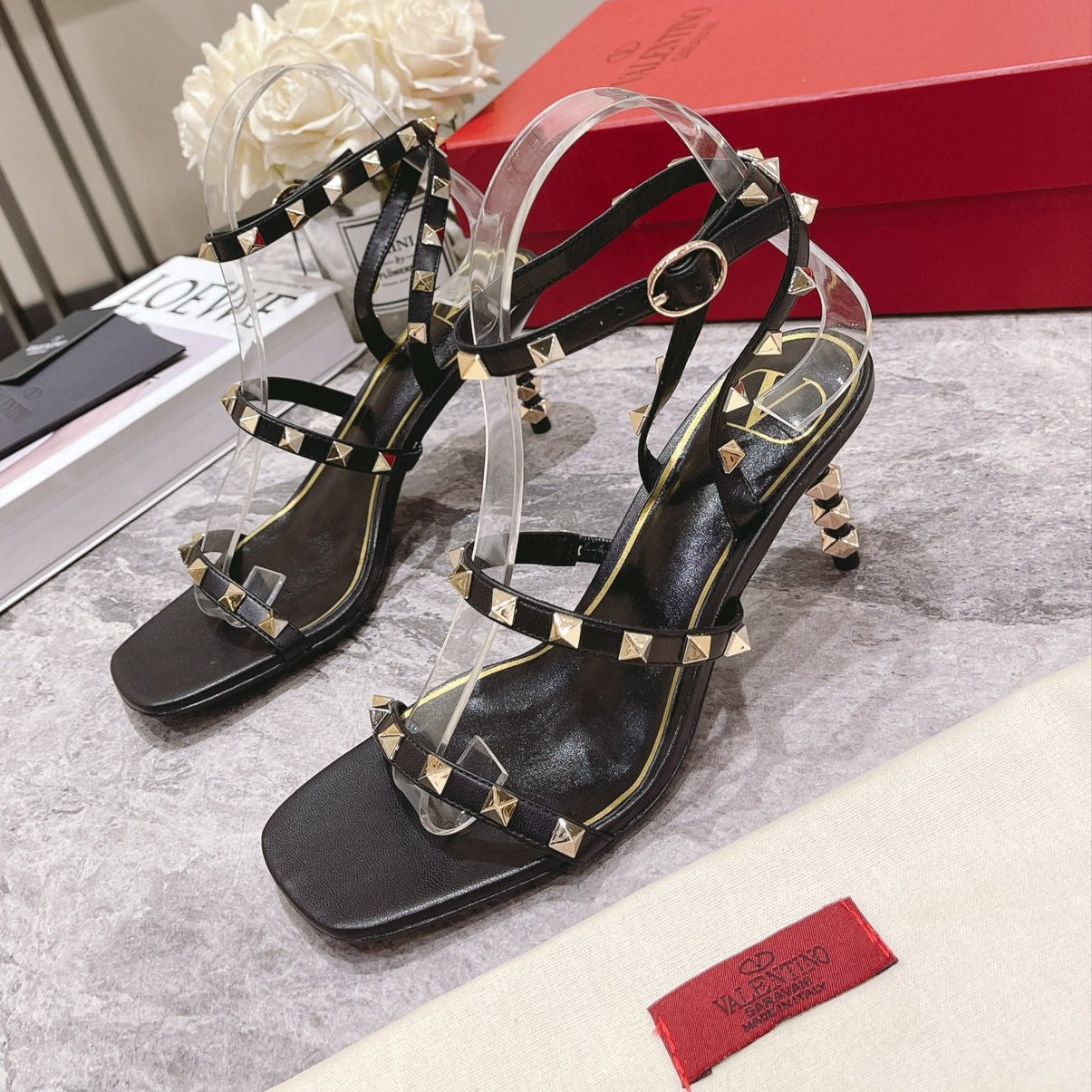 HIGH HEEL 6 CM SANDAL IN BLACK LAMBSKIN WITH STUDS - 34