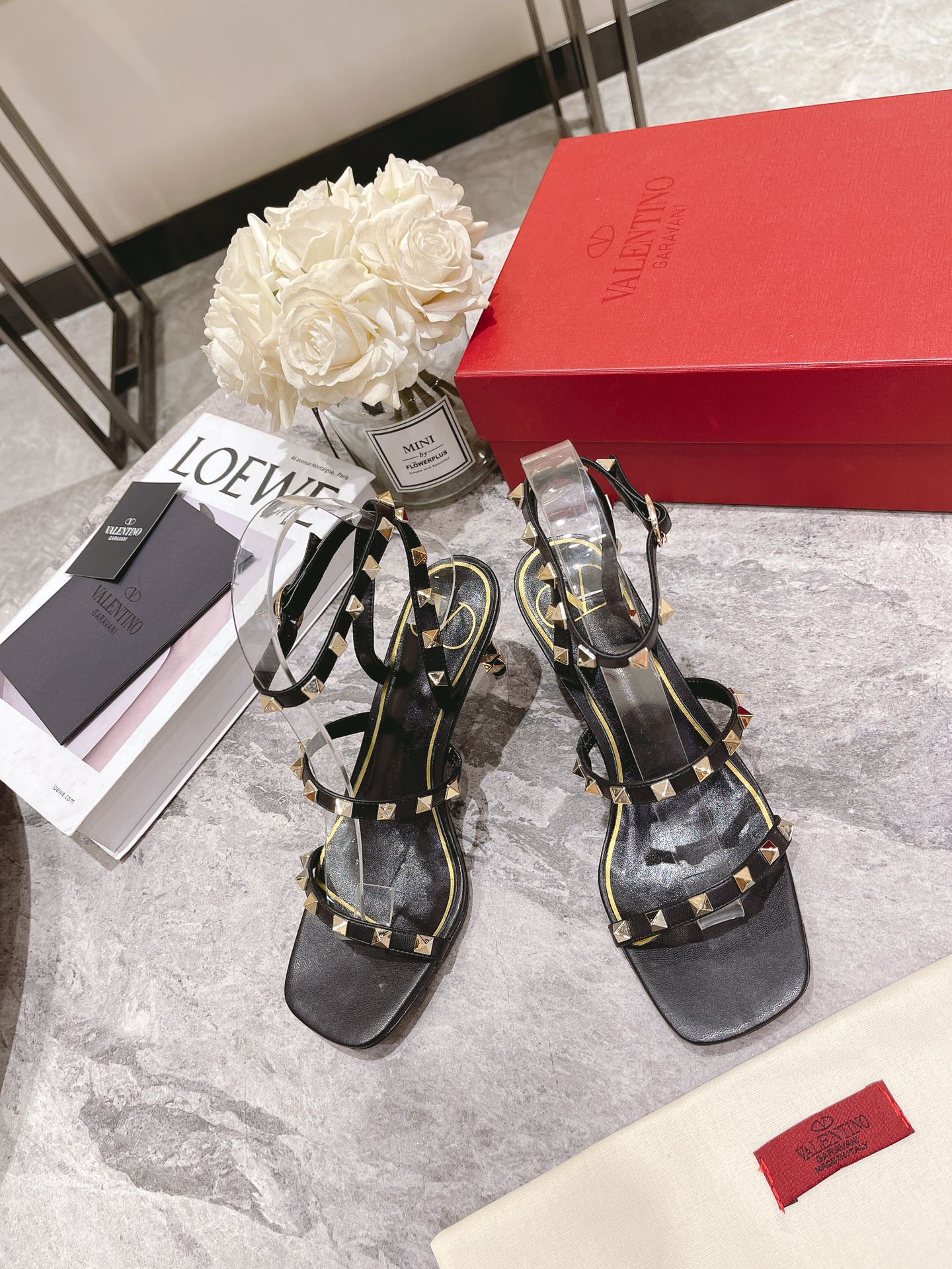 HIGH HEEL 6 CM SANDAL IN BLACK LAMBSKIN WITH STUDS - 34
