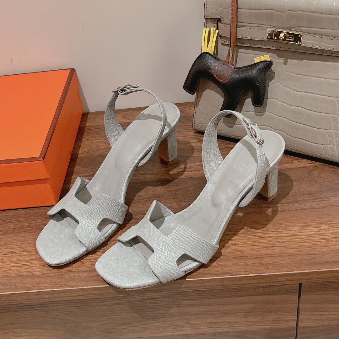 SLINGBACK SANDAL ETERNITE 75 CREAM GRAY LAMBSKIN - 35